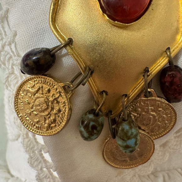 Vintage Gold and Amber Statement Earrings - Picture 7 of 12